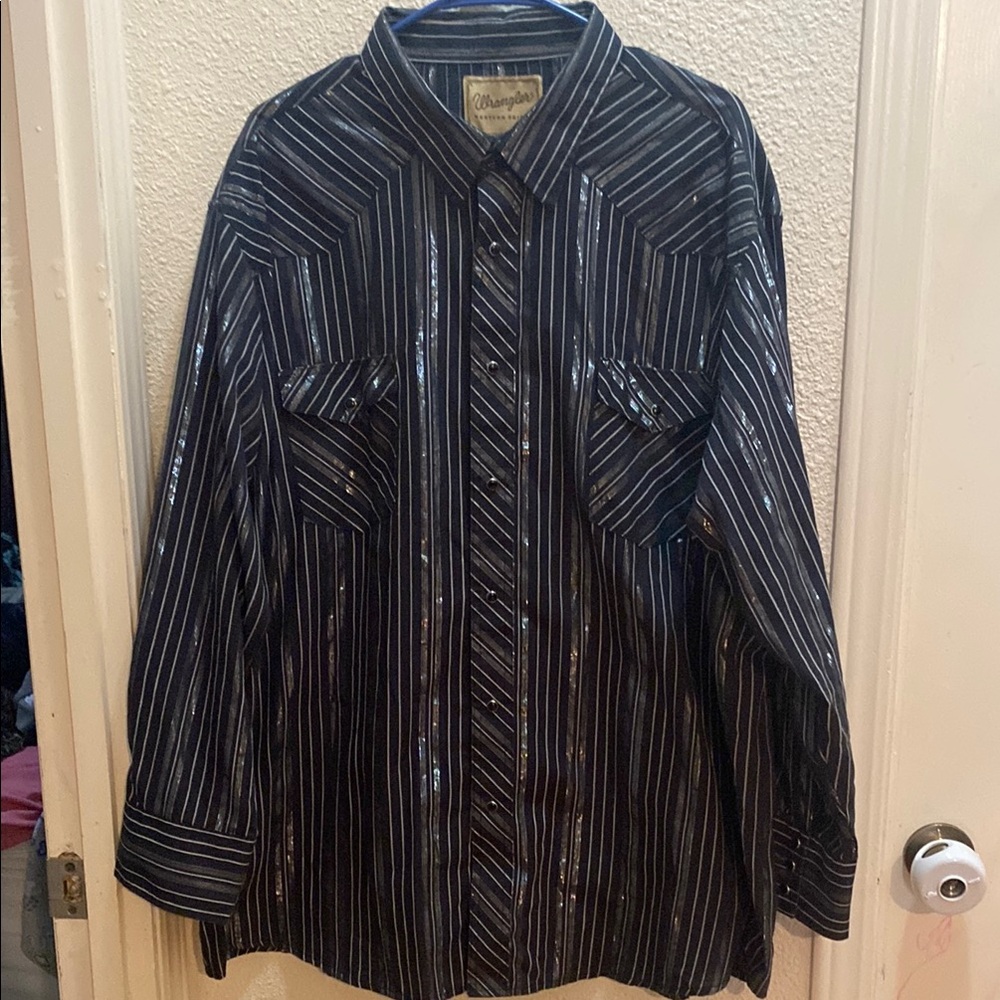 Wrangler Black/Silver Pearl snap Striped Button-Up Shirt